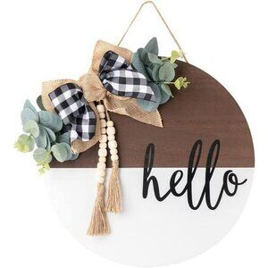 Merry Christmas Welcome Sign Home Decoration Front Door Round Wood Sign（Hello)